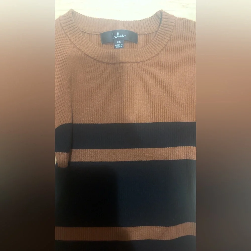 LULU’S THANKFUL FOR YOU BROWN AND BLACK STRIPED SWEATER DRESS